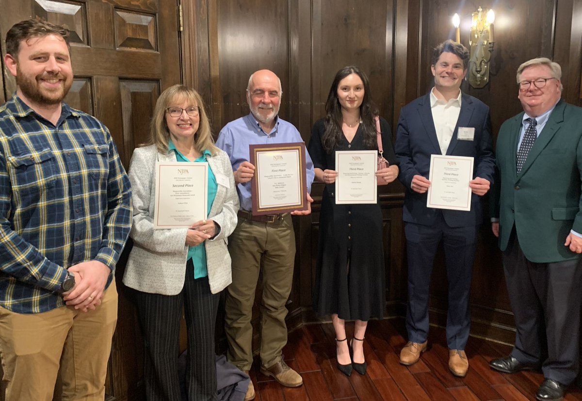 .<a href="/NJSpotlightNews/">NJ Spotlight News</a> journalism award winners at the NJ Press Association dinner last night. Really proud. <a href="/colleenodea/">Colleen O'Dea</a> <a href="/astrea_slezak/">Astrea Slezak</a> <a href="/MSolDub/">Michael Sol Warren</a> <a href="/johnpmcalpin/">John P. McAlpin</a> <a href="/bobby_brier/">Bobby Brier</a>