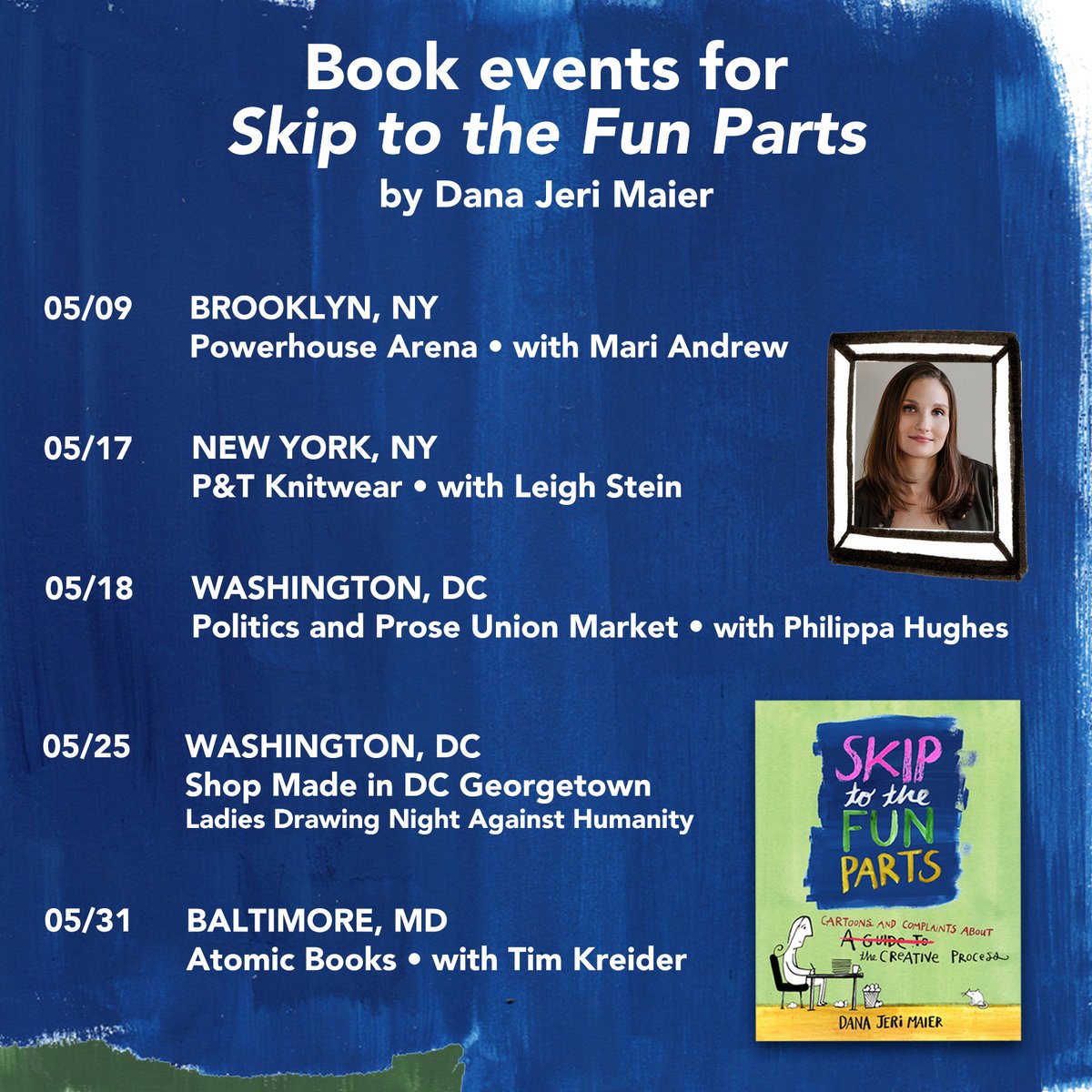 Some great events with some great people at some great bookshops coming up in May to launch Skip to the Fun Parts in May! For more info, check out danajerimaier.com/events
