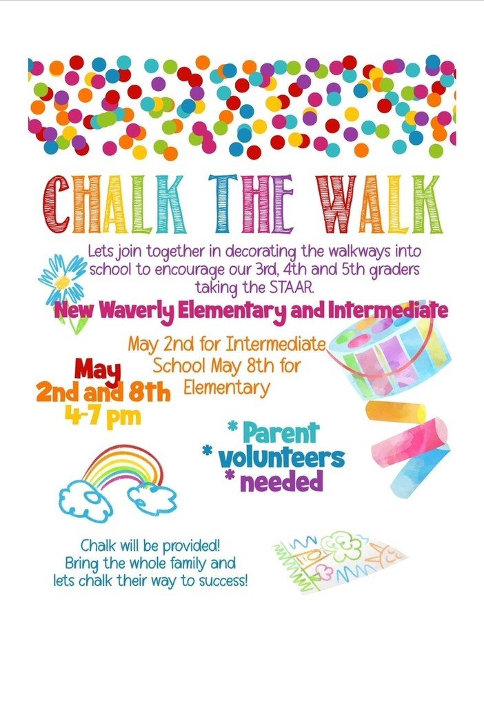 Parents & Community Members, If you would like to help out with decorating the sidewalks with encouraging words and phrases for students, grades 3-5 taking the Math STAAR test in May please see the attached flyer for more info.