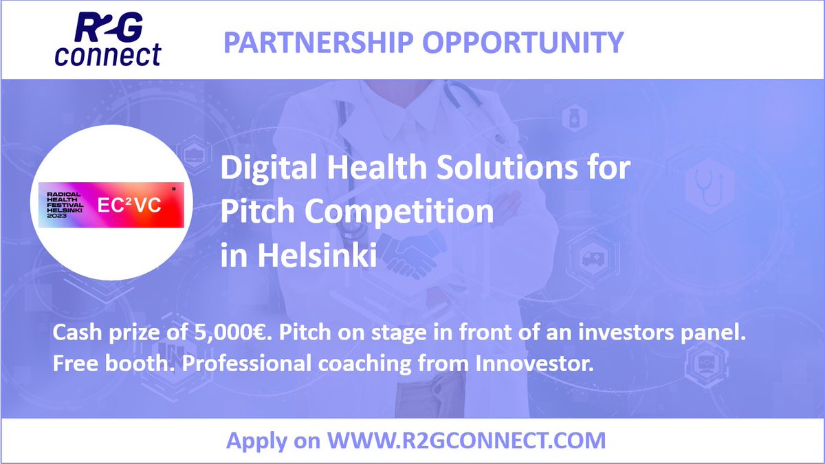 r2guidance's tweet image. 📣 Are you a digital health startup looking for investment opportunities?
#R2GConnect is happy to invite you to take part in the 13 edition of the #EC2VC #PitchCompetition on June 12th, 2023, hosted by @RadicalHealthF
Apply: bit.ly/421lfoG
#RHFH #opencall #RadicalHealth