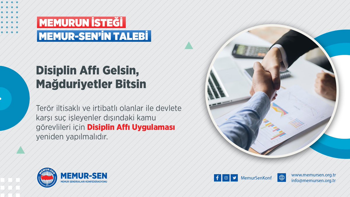 𝐃𝐢𝐬𝐢𝐩𝐥𝐢𝐧 𝐀𝐟𝐟𝛊 𝐆𝐞𝐥𝐬𝐢𝐧,
𝐌𝐚𝐠̆𝐝𝐮𝐫𝐢𝐲𝐞𝐭𝐥𝐞𝐫 𝐁𝐢𝐭𝐬𝐢𝐧

9️⃣ Terör iltisaklı ve irtibatlı olanlar ile devlete karşı suç işleyenler dışındaki kamu görevlileri için Disiplin Affı Uygulaması yeniden yapılmalıdır. 

#Memurunİsteği