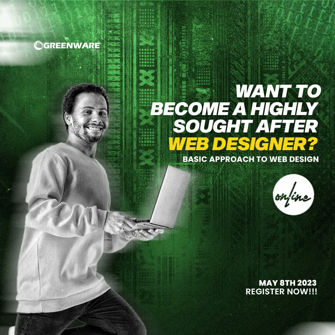 GreenWareTech's tweet image. Take your first step towards becoming a web design pro!
Join our comprehensive web design training program and watch your skills soar to new heights 🚀💻
For more info/reg, kindly send us a DM or a WhatsApp message to us on +234906130 9008
#webdesigntraining #learnwebdesign