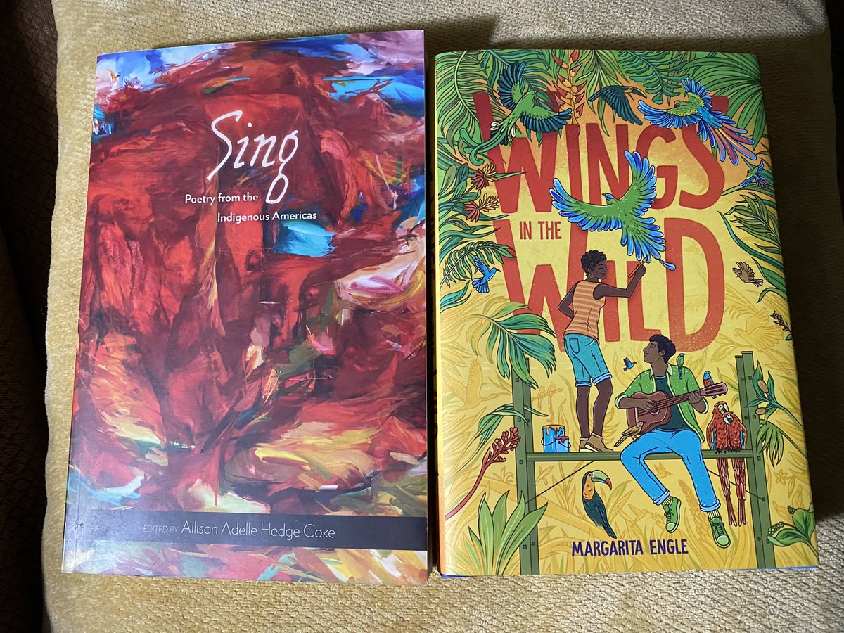 margaritapoet's tweet photo. For #NationalPoetryMonth, let's pair #versenovels with related #anthologies. Which pairs would you recommend? @simonteen @Diverse_Verse #WingsInTheWild #Sing #poetry #EnvironmentalAdventureBook #ClimateAction https://t.co/gYaDHD52Dg