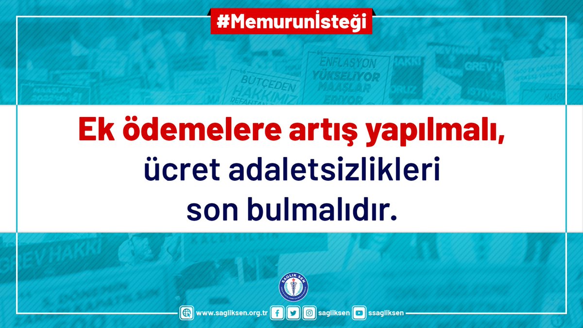 Ek ödemelere artış yapılmalı, ücret adaletsizlikleri son bulmalıdır. 

#Memurunİsteği