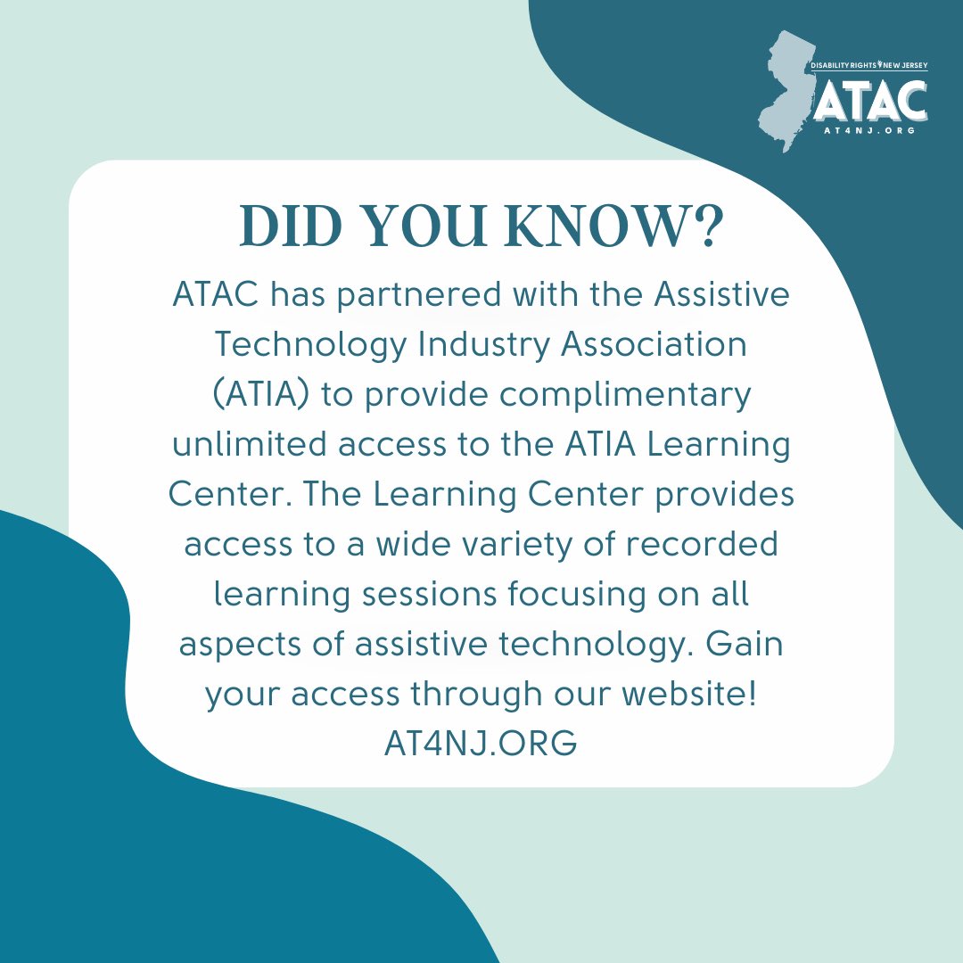 Did you know we have a partnership with the Assistive Technology Industry Association (ATIA)? ATIA's Learning Center has a variety of recorded presentations, ranging from AAC devices, Aging in Place, Vision Supports, you name it! Gain your access through our website, link in bio!