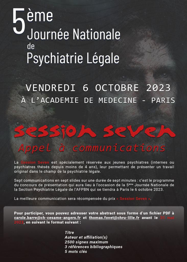 5ème journée national de psychiatrie légale Session Seven / 7 slides / 7 minutes @NidalNabhan @LacambreMathieu @ManuelOrsat @AMoncany @ArbusChris @laurent_layet