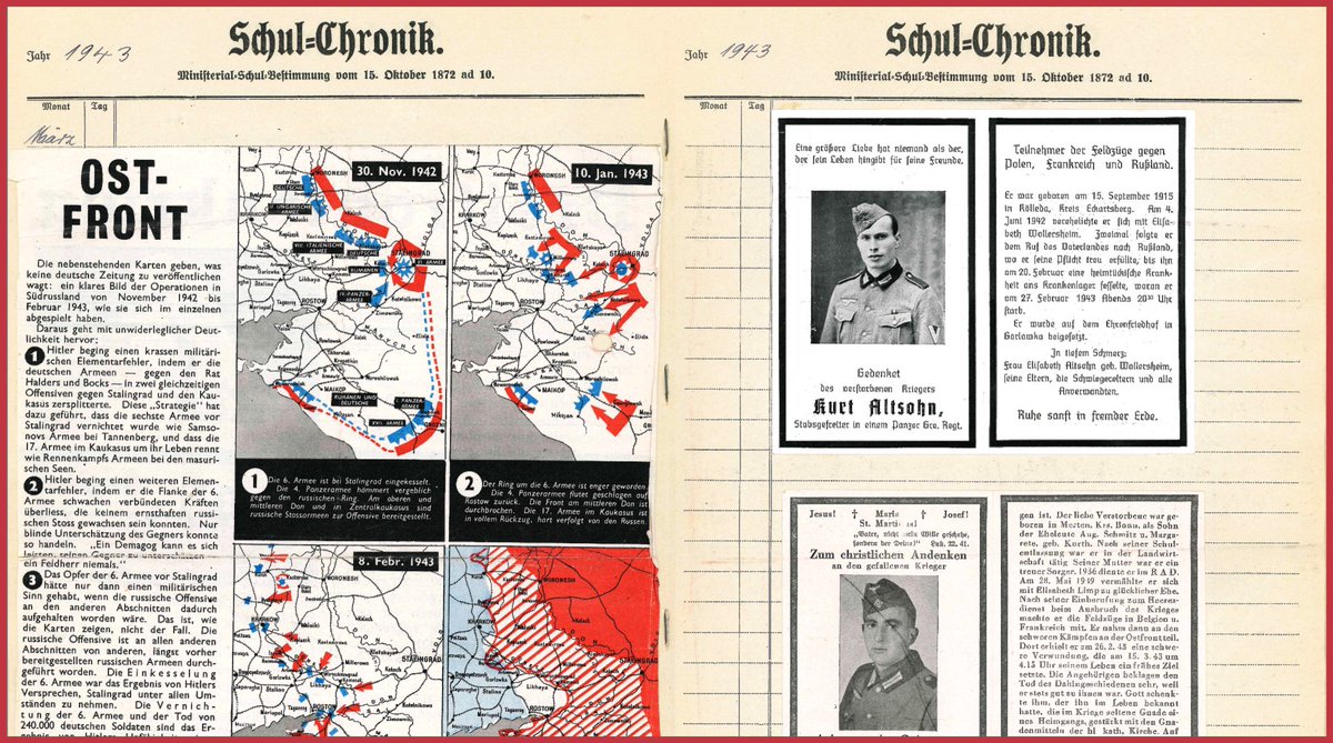 ddbkultur's tweet photo. Die 1940-49 entstandene Chronik der Schule in Merten ist besonders – Lehrer Billigmann schildert die Zeit des #Nationalsozialismus im Sinne der Diktatur, sammelt aber auch alliierte Flugblätter. Spannende virtuelle Ausstellung des Stadtarchivs Bornheim
https://t.co/okU12nuEh3
1/2 https://t.co/9AzKJz9NlB