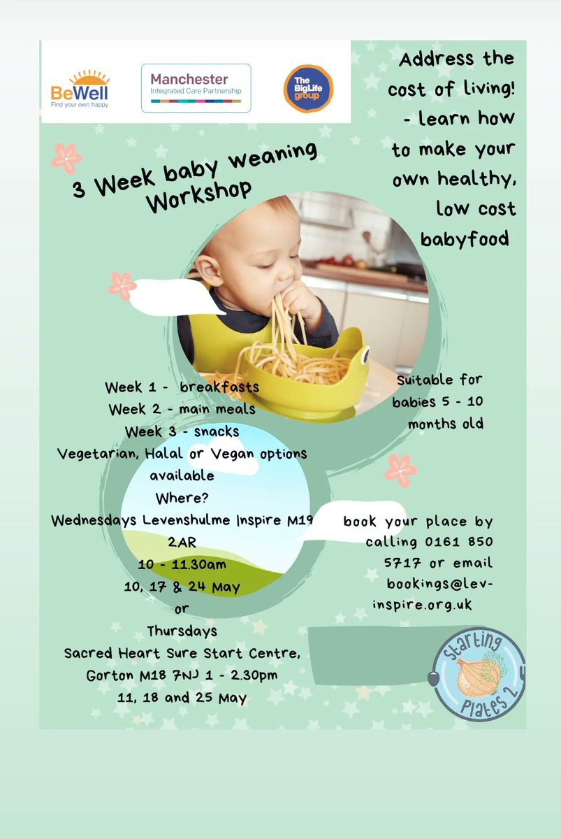 Taking bookings now for baby weaning classes in Levenshulme and Gorton 

#socialprescribing #fightthecostofliving #makeyourownbabyfood #connectwithothers
<a href="/AnnalisePennin3/">Annalise Pennington CMgr MCMI</a> #bewellmanchester