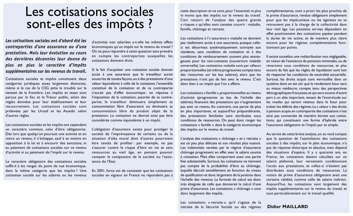 Les cotisations sociales
sont-elles des impôts?

« Aujourd’hui, les cotisations sont largement des impôts supplémentaires sur le revenu du travail, et tout particulièrement sur le travail qualifié. »
— Didier Maillard

#EnAvoirPourMesImpôts societal.fr/sites/societal…