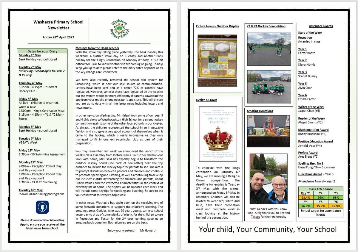 Please find attached this week’s newsletter with photographs of the Y3 &amp; Y4 hockey competition and a key reminder for all our parents to download the SchoolPing App. Enjoy your weekend!