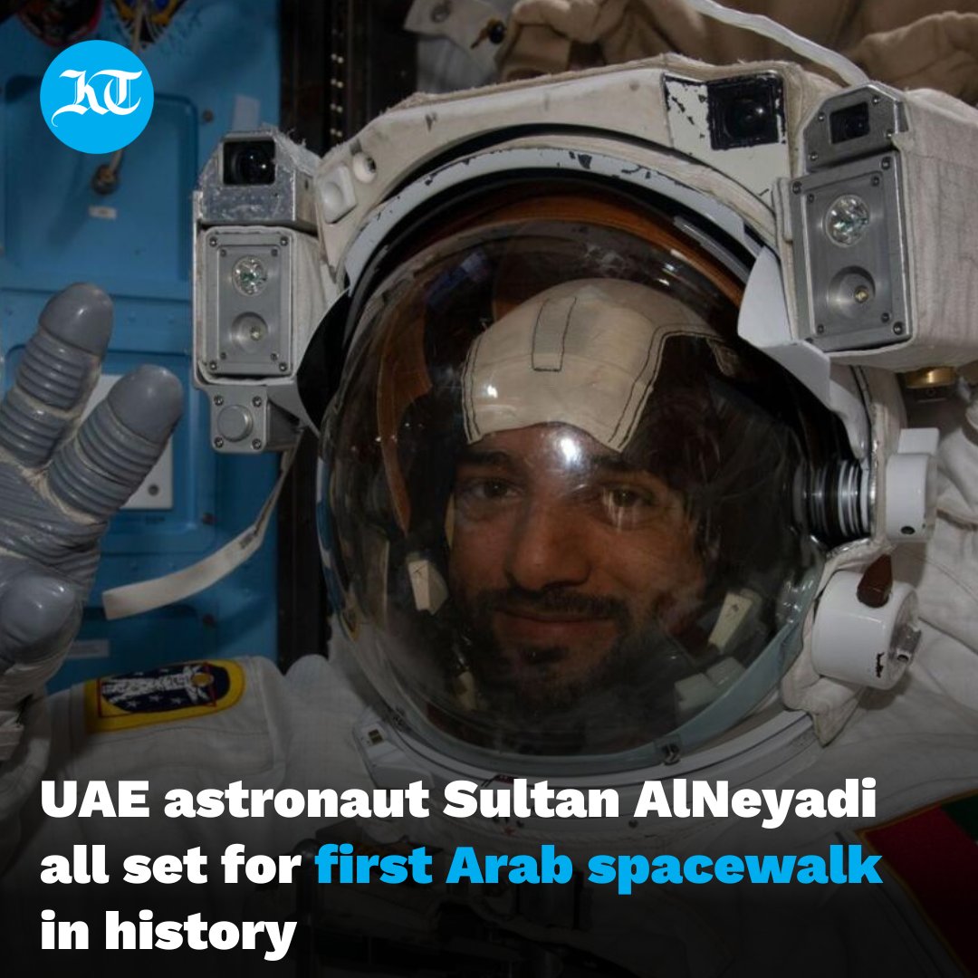 #UAESpaceWalk: Proudly wearing the #UAE flag on his sleeve, <a href="/Astro_Alneyadi/">Sultan AlNeyadi</a> is taking a giant leap for the Arab world. Today, he is making history as the first #Arab astronaut to do a spacewalk.

#Live Updates: khaleejtimes.com/space/watch-li…

<a href="/MBRSpaceCentre/">MBR Space Centre</a> <a href="/Space_Station/">International Space Station</a> #SpaceWalk