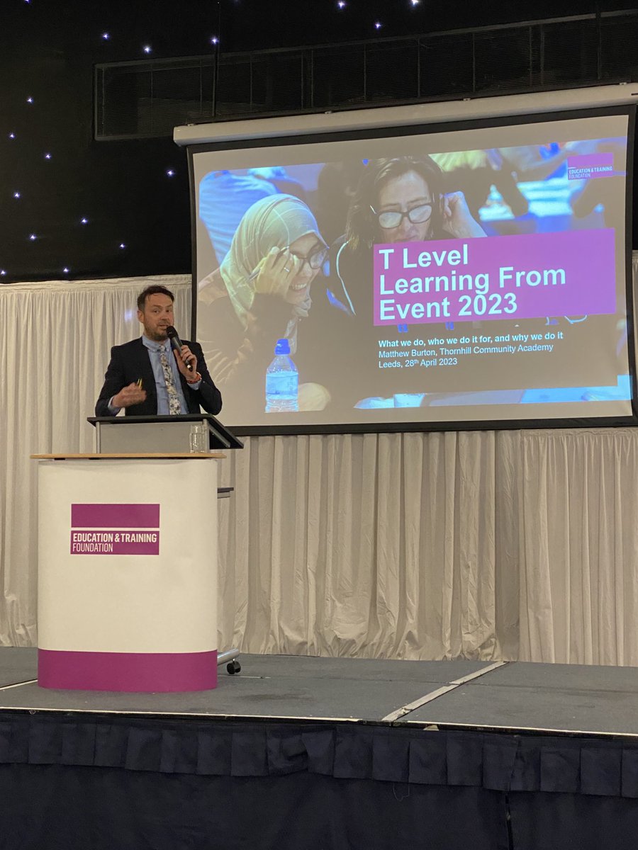 SLBLimited's tweet photo. Matthew Burton key note speaker at our T Level Learning From event in Leeds #etfsupportsfe https://t.co/TBx4PCpPZ8