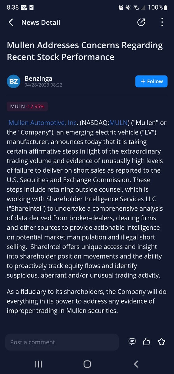 FimsTreez13's tweet photo. $MULN #MULN  all those other stocks that bonded together to fight illegal short selling saw big gains after. Could it be time? https://t.co/kTayMxzSqA