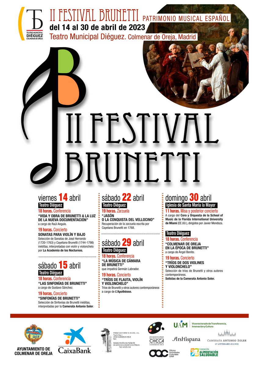 CamerataASoler's tweet photo. FIN DE SEMANA MUSICAL
En Colmenar de Oreja, a 5 km de #Chinchón
@ColmeOrejaTuris tienes 3 #conciertos
29 abril
L'Apothéose con un programa dedicado a #Bruneti #Giordani #Herrando #Haydn y #Stamitz
30 abril
Wertheim Camerata, de Florida
Trío Camerata Antonio Soler
@fest_brunetti https://t.co/wgiTVcHcxL