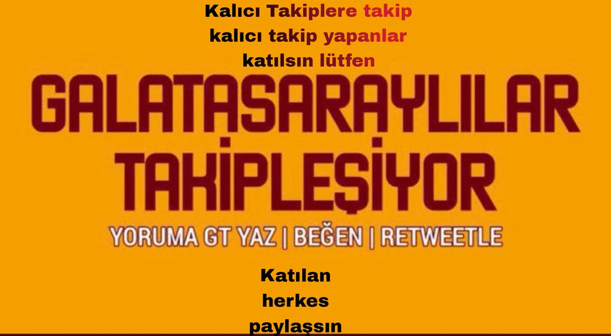 SOSYAL MEDYADA ÇOK DAHA GÜÇLÜ GS İÇİN BU TİWİTE MENTİON RT FAV YAPANLAR BİRBİRİNİ TAKİP EDİYOR GT YAPIYOR! 💛❤️
#SiparisAtamaAli #KONSANTRASYON #GSLİLERTAKİPLESİYOR #BJKVSGS