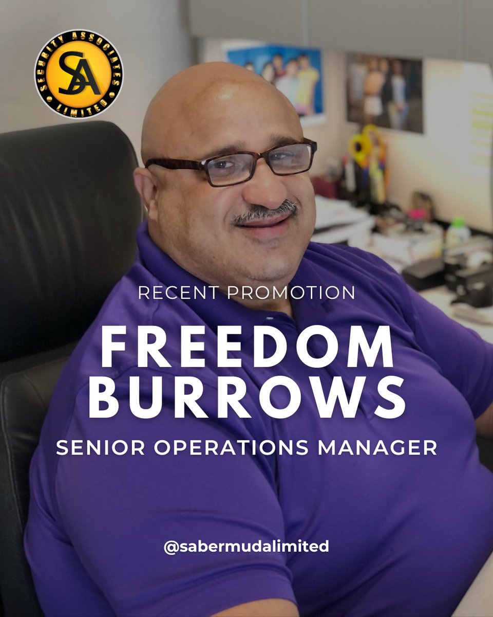 SABermudaLtd's tweet photo. 🎉CONGRATULATIONS ON YOUR PROMOTION!
Freedom Burrows has been promoted to Senior Operations Manager
 
Many thanks to Freedom for his 13 years at SA keeping us running smoothly and efficiently!⁠ ⁠
⁠
Follow us and meet even more of our amazing SA team.⁠ https://t.co/7yS05rH1vI