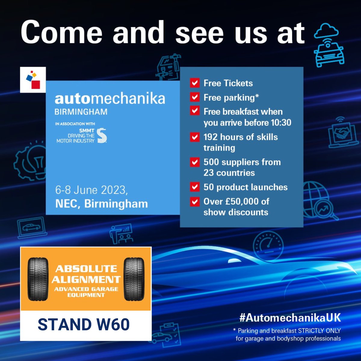 Not too long now, we’re gearing up for @automechanikaUK on 6-8 June at the NEC in Birmingham! Register for your free ticket! 

#automechanikauk #automotive #automotivemechanic #automotiveaftermarket #automotiverepair #automotiveindustry #garageequipment #wheelalignment