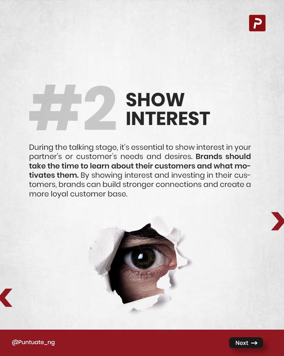 punctuate_ng's tweet image. Swipe right on these 5 lessons from the talking stage that will make your branding strategy a match made in heaven! #Thread 

#BrandingLessons #TalkingStage #BusinessPartnership #RelationshipBuilding