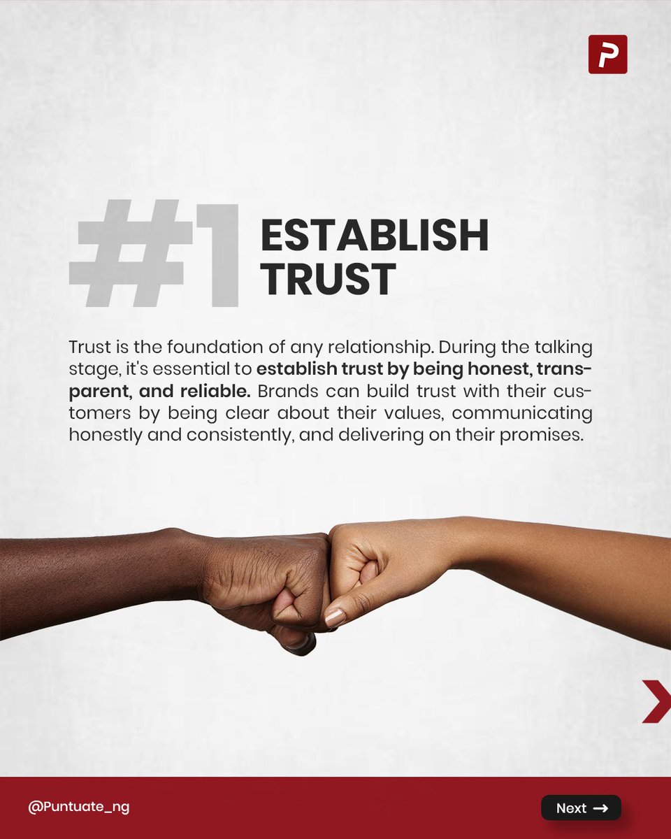 punctuate_ng's tweet image. Swipe right on these 5 lessons from the talking stage that will make your branding strategy a match made in heaven! #Thread 

#BrandingLessons #TalkingStage #BusinessPartnership #RelationshipBuilding