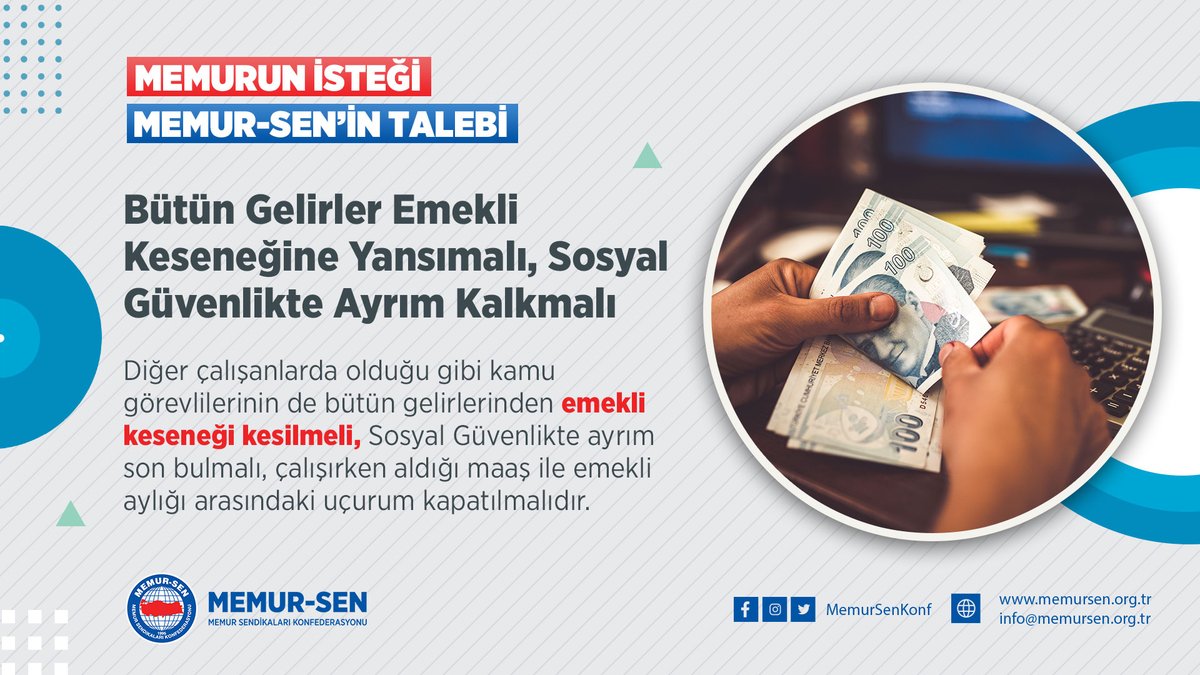 MemurSenKonf's tweet photo. Bütün Gelirler Emekli Keseneğine Yansımalı, Sosyal   Güvenlikte Ayrım Kalkmalı

1⃣5⃣ Diğer çalışanlarda olduğu gibi kamu görevlilerinin de bütün gelirlerinden emekli keseneği kesilmeli, Sosyal Güvenlikte ayrım son bulmalı, çalışırken aldığı maaş ile emekli aylığı arasındaki uçurum kapatılmalıdır.

#Memurunİsteği
