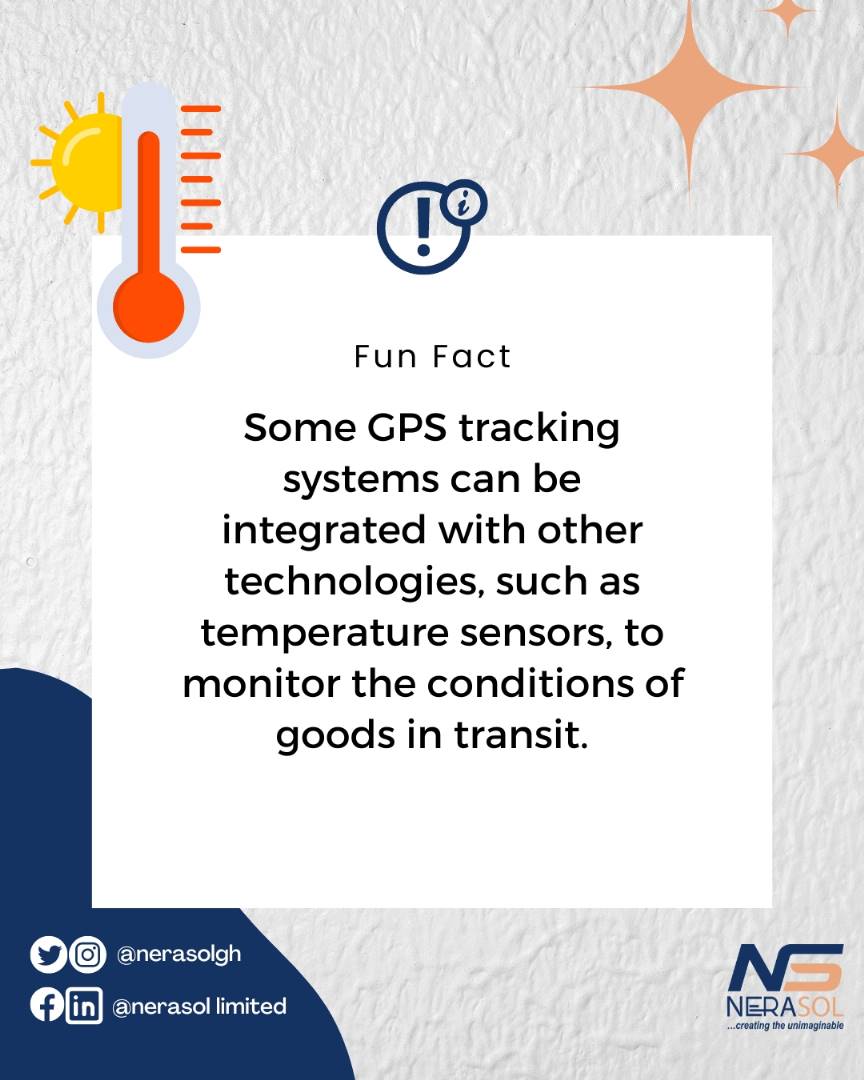 nerasolgh's tweet photo. Did you know that GPS systems can now be integrated with temperature sensors to monitor goods in transit?
This helps monitor the condition of goods in transit, ensuring they arrive in top-notch quality.
Discover more with NeraGPS!
#TGIF #GPSFacts #neraGPS #nerasolgh #IoT https://t.co/Z5ozwzt9NL