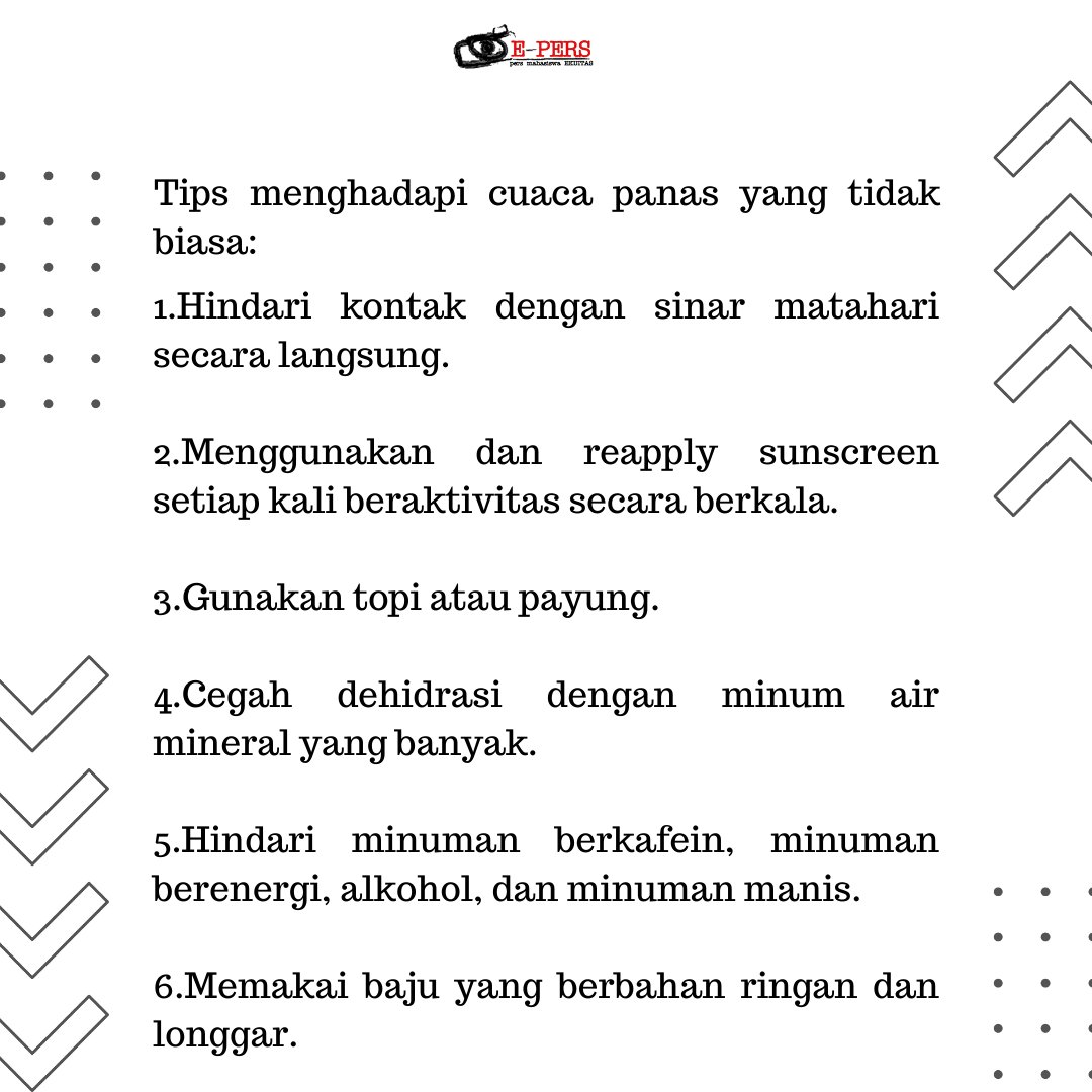 EkuitasPers's tweet photo. Tips menghadapi cuaca panas yang tidak biasa :
#ekuitaspers 
#hancurkanviruskebodohandenganviruskecerdasan https://t.co/76XYSJc4Rs