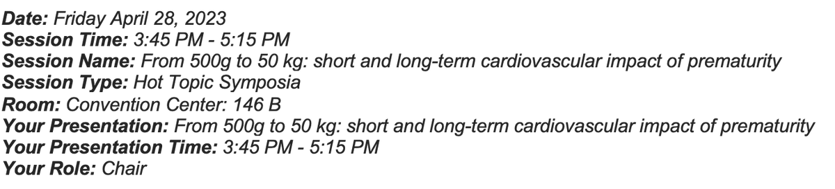 Join us <a href="/PASMeeting/">Pediatric Academic Societies</a>; room 146B today (28/04/2023) from 3:45 to 5:15 PM for: "From 500g to 50 kg: short and long-term cardiovascular impact of prematurity" with <a href="/HebertAudrey3/">Audrey Hebert</a> , <a href="/DrKaraGoss/">Kara Goss</a> , <a href="/AnneMoniqueNuyt/">Nuyt Anne Monique</a> and #SteveAbman - <a href="/neo_twiter/">🤖#𝕟𝕖𝕠𝕋𝕨𝕚𝕥𝕥𝕖𝕣</a> <a href="/NeoHemodynamics/">Neonatal Hemodynamics Research Centre</a> <a href="/NeoHeartSociety/">Neonatal Heart Society</a>