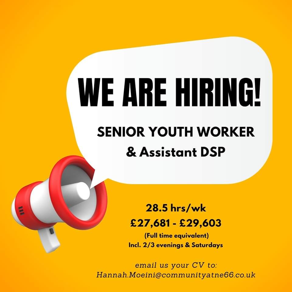 There's still time apply to be our new Senior Youth Worker and Deputy DSL. 
#Alnwick #CharityJobs 
#YouthWorkJobs #NEJobs #NorthEastJobs #NorthumberlandJobs #AlnwickJobs