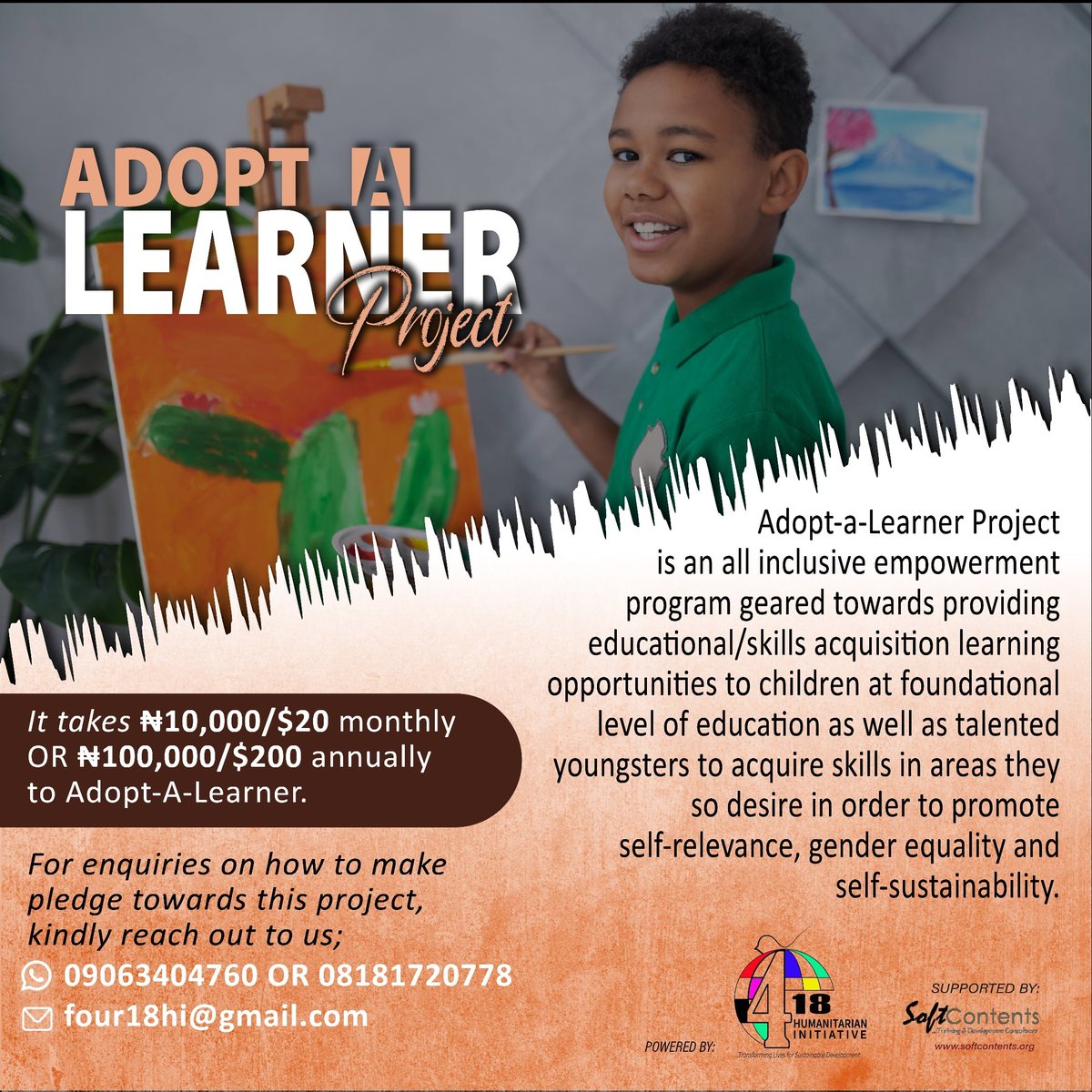 four18hi's tweet photo. @mrmacaroni We're a non-profit Organization that organises empowerment programs for the underprivileged sects of the population through our campaigns such as PAD A GIRL, BEING A BOY and ADOPT-A-LEARNER... Your donations &amp; support for these campaigns will be highly appreciated. DM for info! https://t.co/KjDHzDJSSV