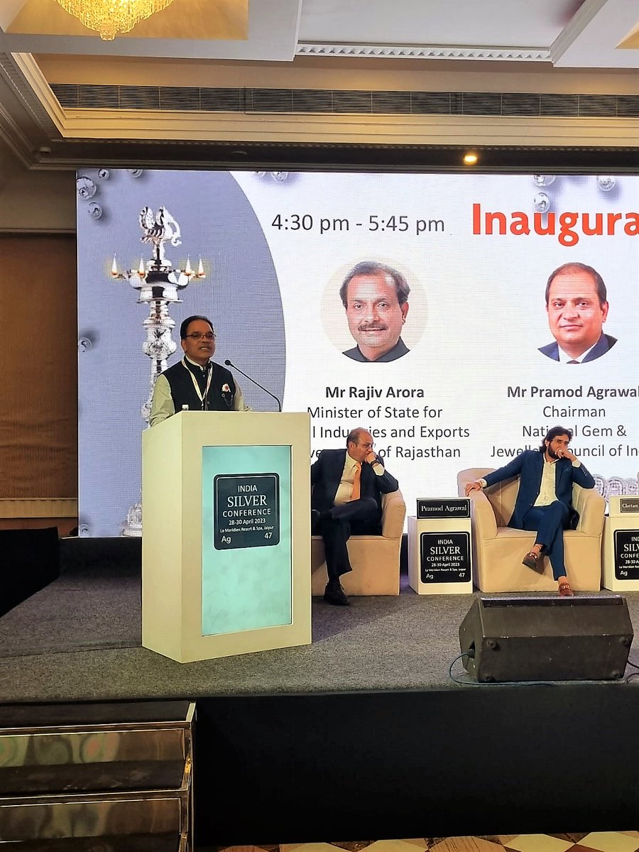 CEO_HZL's tweet photo. India's tryst with silver is a history lesson in itself. Today at the #IndiaSilverConference, had an engaging chat with fellow industry players on the golden period of #Silver. It is also befitting to have the conference in #Rajasthan, which has the potential to cater to India's need for this noble metal with resources #underground being brought out in the open. The #sustainable growth phase is the era of silver with its varied applications in new upcoming tech.
