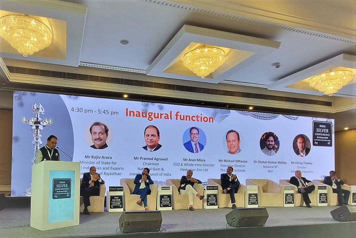CEO_HZL's tweet photo. India's tryst with silver is a history lesson in itself. Today at the #IndiaSilverConference, had an engaging chat with fellow industry players on the golden period of #Silver. It is also befitting to have the conference in #Rajasthan, which has the potential to cater to India's need for this noble metal with resources #underground being brought out in the open. The #sustainable growth phase is the era of silver with its varied applications in new upcoming tech.