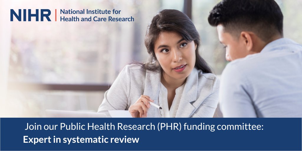 Our Public Health Research (PHR) programme is seeking to appoint members to its funding committee. We're seeking an expert in systematic review with experience in evaluating public health interventions and population health.

Find out more and apply: pulse.ly/jkaof5cahk