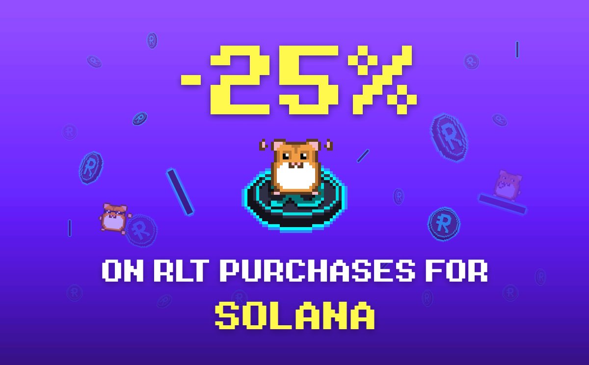 rollercoin_com's tweet photo. 25% discount on RLT for $Solana is BACK! 🔥

Take your chance to get RLT at a lower price 📉 and get ready for the BIG Solana Party next week 😉
🛒👉 https://t.co/cpR0SY7kD8 

What do you think about the future of #SOL? 
Share your opinion in comments 👇 https://t.co/bPpkS9UHbi