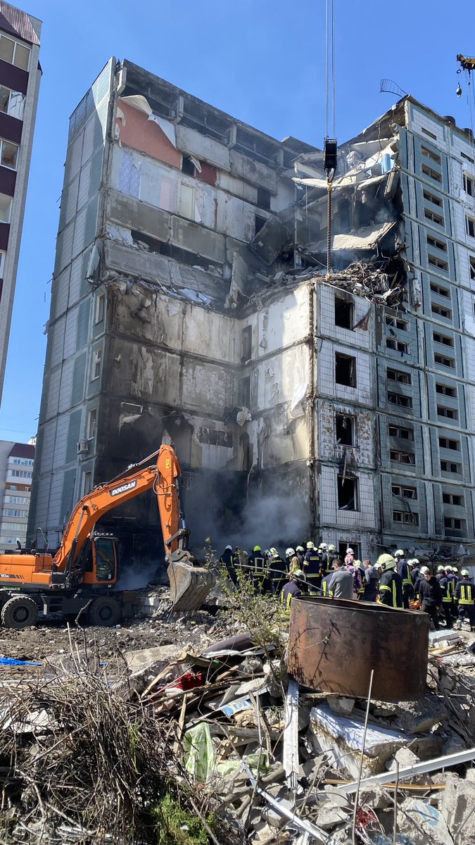 A Russian missile hit this building after 04:00, as people were sleeping in the town of Uman, far from the front lines.
Officials say at least 17 people have been killed here, including three children.