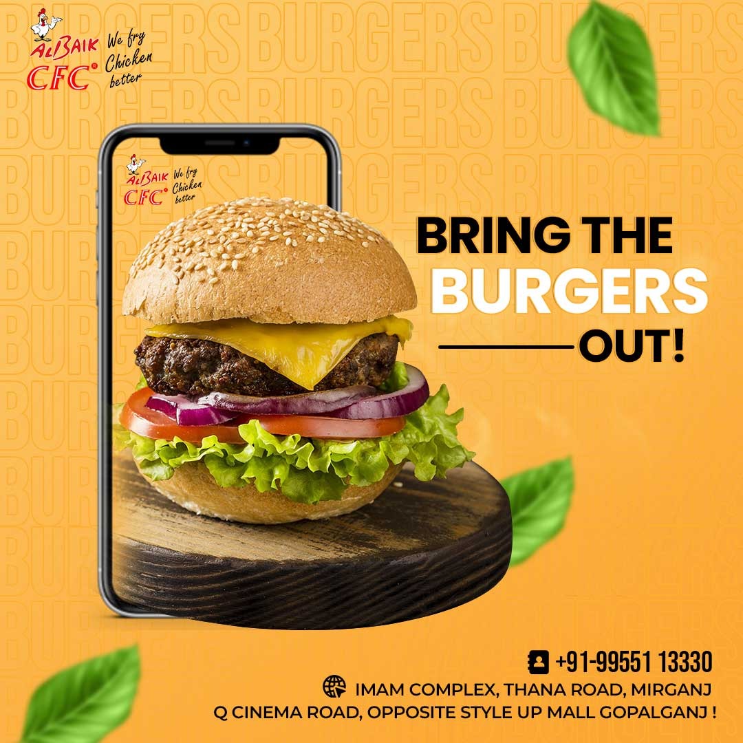 AlBaikCFC's tweet photo. 𝗕𝗨𝗥𝗚𝗘𝗥
The humongous BURGER you won't be able to resist, Taste the #Delicious_food from the best restaurant in #Gopalganj at the best price.
For Any Query:
☎️Call: +91-9955113330
🌎Address: Cinema Road, Opposite style Up Mall, Gopalganj

#Albaik #Veg_Tandoori_Twister https://t.co/V9xmWE4UyQ
