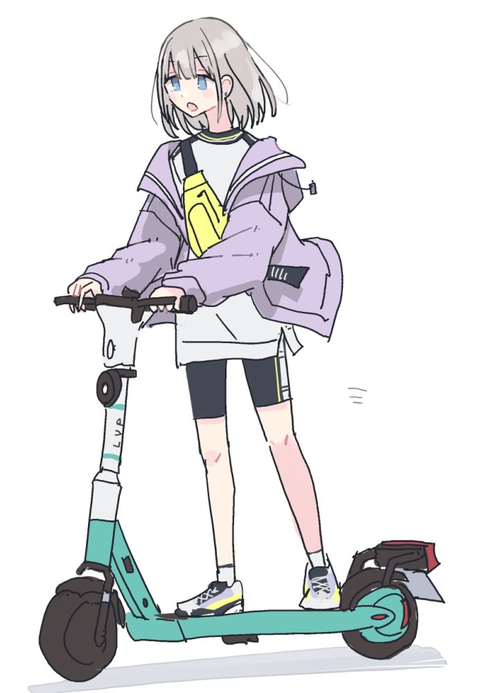 serizawa asahi 1girl solo jacket purple jacket sneakers bicycle blue eyes  illustration images