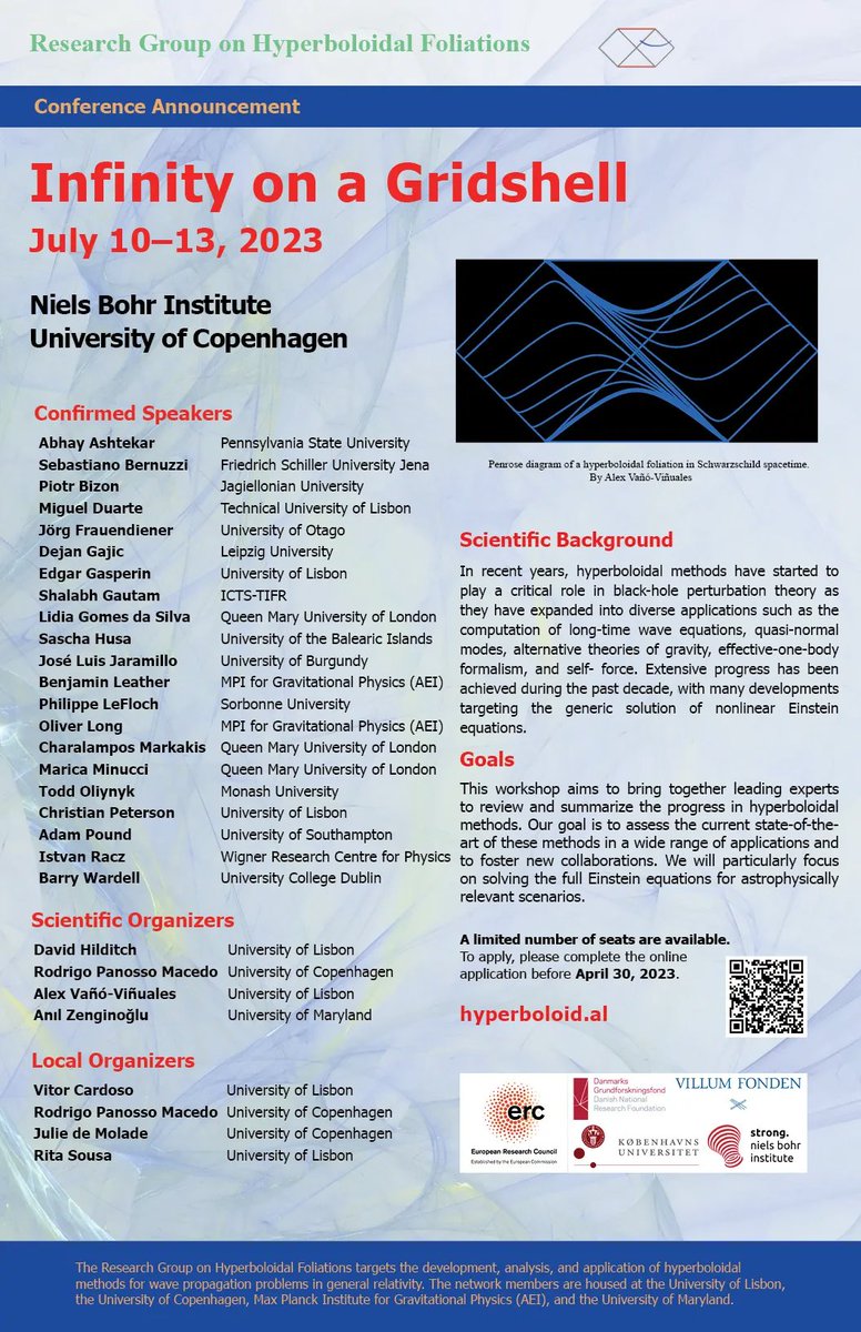 AnilZenginoglu's tweet photo. The application deadline for the first #hyperboloidal workshop at the historic Niels Bohr Institute is on Sunday, April 30.

Take your time, hurry up
Choice is yours, don't be late https://t.co/tbCKXBxc24