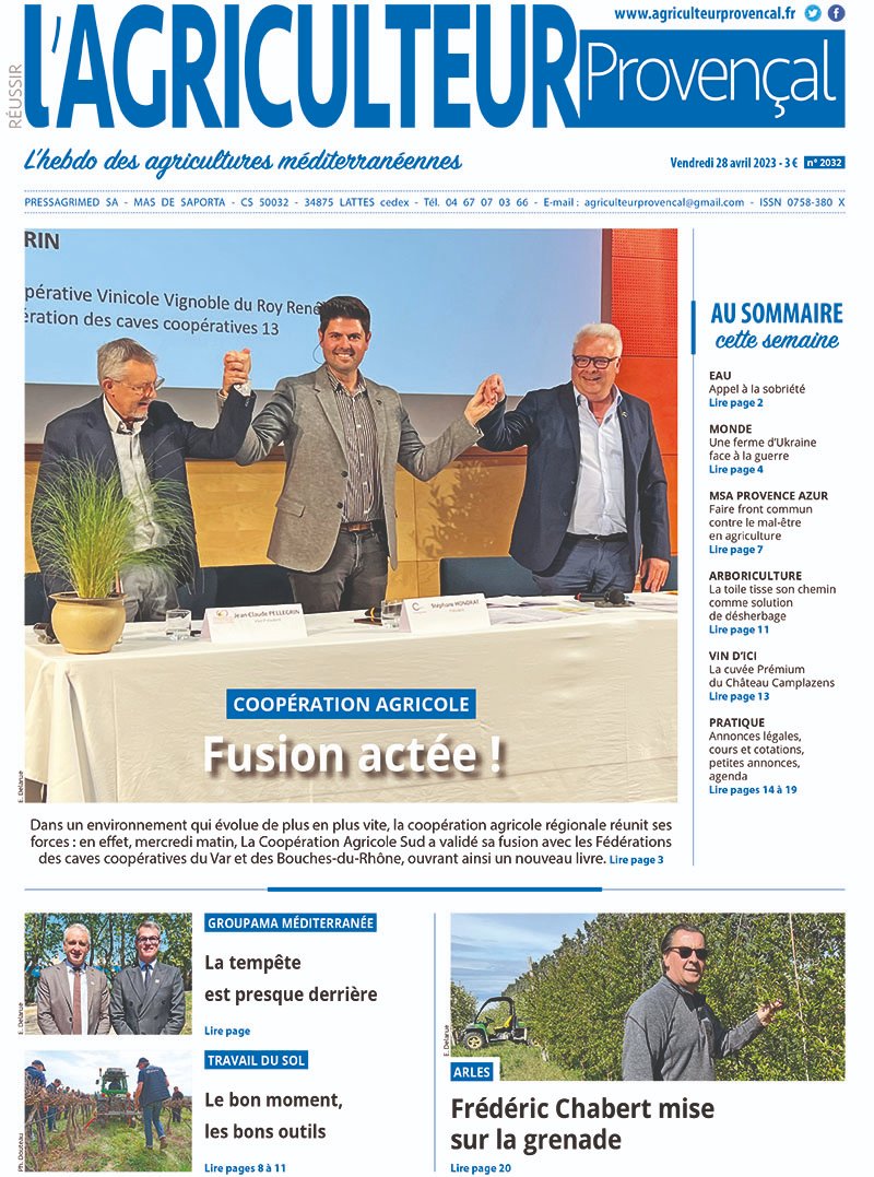 [A LA #UNE 📰]<a href="/AgriProv/">AgriculteurProvençal</a>👇La Coopération Agricole Sud acte sa fusion avec les caves coopératives du 13 et du 83 ! 🍷, #eau 💧Appel à la sobriété, Groupama Méditerranée maintien le cap, un dossier #travaildusol et en📸 cap sur la grenade avec le projet de Frédéric Chabert sur Arles