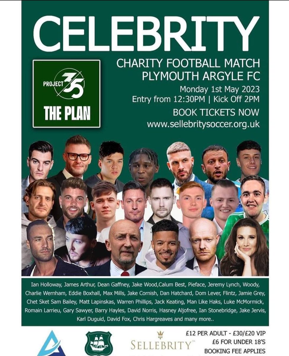 Can't wait for Monday to come so we can watch @ArgyleLegends v celebs @JamesArthur23 @CalumBest @flintzofficial @DanHatchard and many more. @ChrisErrington1 @samblackledge @itvwestcountry @Plymouth_Live @BBCSpotlight @TheSun @DailyMirror @GaryLineker @IanWright0