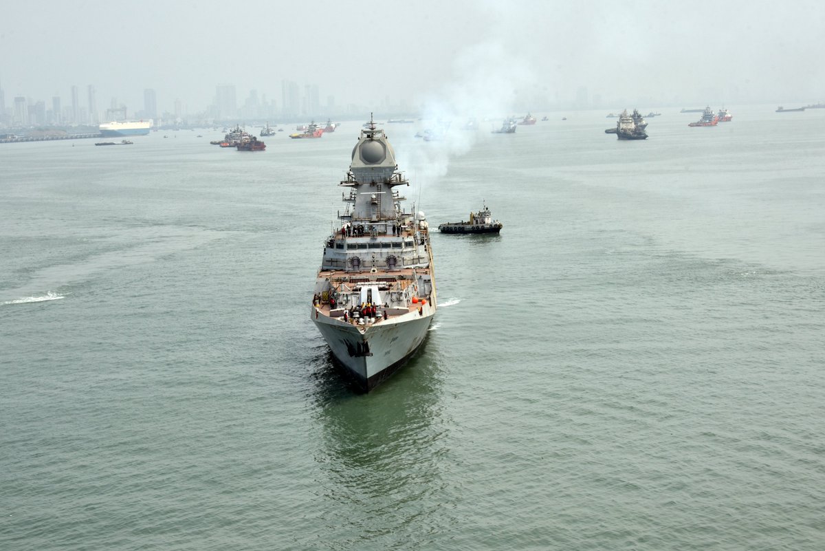 PIB_India's tweet photo. Imphal, Indian Navy’s third indigenous stealth destroyer of the Project 15B class, planned to be commissioned later this year, undertook her maiden sea sortie on 28 April, 2023. 

Read More: https://t.co/7yYUB7dnPQ https://t.co/BcvgQzWf82