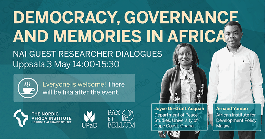 In Uppsala next week? Don't miss our dialogue with African guest researchers. Dr. Joyce De-Graft Acquah from @UCCGH_Official and Dr. @arnaudyombo from @Afidep on democracy, governance and memories in Africa. 
nai.uu.se/news-and-event…