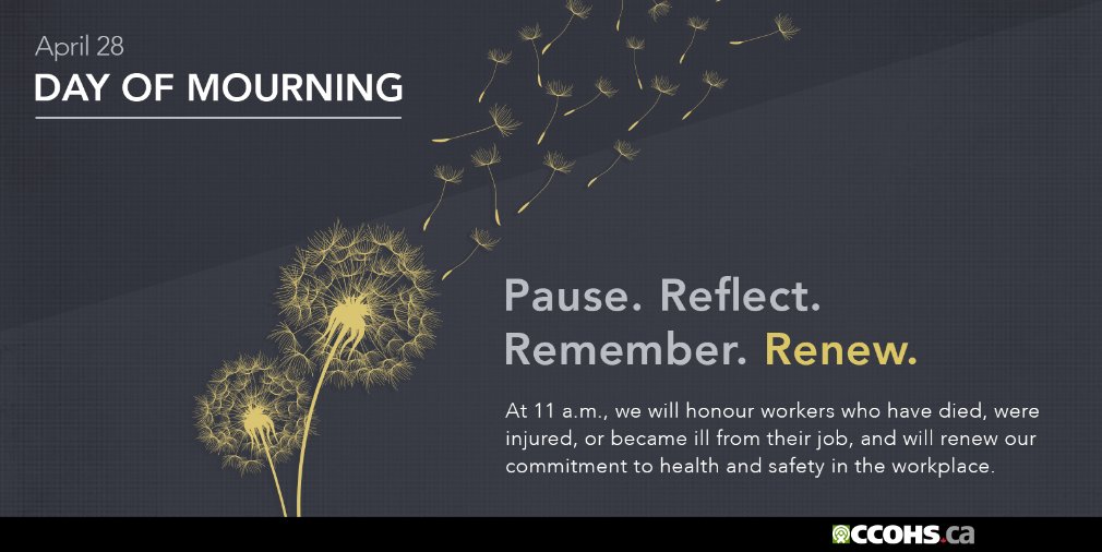 homeandsafety's tweet image. The Day of Mourning is not only a day to remember &amp;amp; honour those lives lost or injured due to a workplace tragedy, but also a day to collectively renew our commitment to improve health and safety in the workplace and prevent further injuries, illnesses and deaths.#DayofMourning
