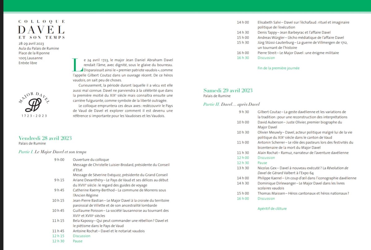 Excellent colloque #Davel au Palais de Rumine. Cela continue samedi 29 avril 2023. Vive le Major! #davel300