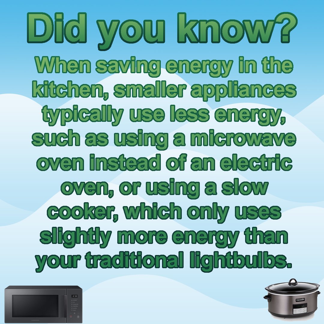 Here's a fun little fact about cooking appliances and how you can save energy in the kitchen. Which appliances do you use? #EnergySavings #GreenLiving #EnergyConservation #RenewableEnergy #EnergyRatings #HouseholdAppliances #SustainableLiving #EnergyEfficiency