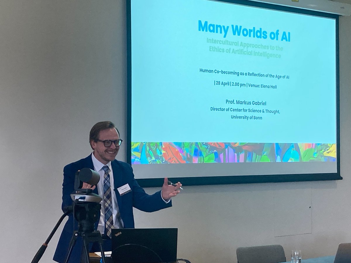 DesirableAI's tweet photo. Reflecting on the Many Worlds of AI Conference in the closing remarks, Prof. Markus Gabriel says, 'I may have changed my way of thinking after being exposed to this stuff here'!
#DesirableAI #ManyWorldsofAI https://t.co/0lVVnI8zXH