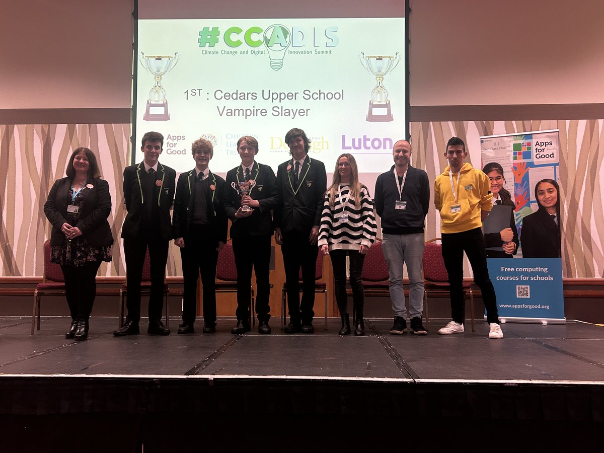 Cedars_Upper's tweet photo. A huge well done to our students who won the Chiltern Learning Trust trophy for the best app. #AppsForGood #creative #aspirational #achievingexcellence @Cedars_CS @mjpGibbs @F_MLeah @Mnormanedu https://t.co/JaCEr4uIYi