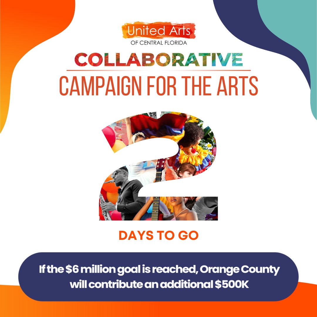 We are only $500,000 away from reaching the campaign goal! When the $6 million goal is reached, an ADDITIONAL $500,000 will be unlocked from Orange County! Help us reach our goal and unlock these additional funds before April 30. Every dollar matters! unitedarts.cc/artsforall/