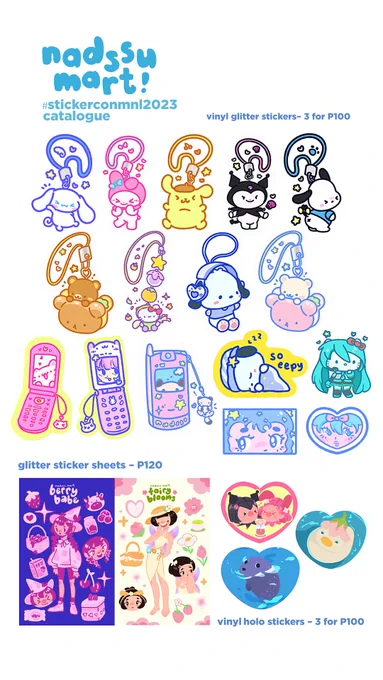 here it is!! nadssu mart stickercon d1 catalogue ✩°。 ⋆⸜ 🎧✮ #stickerconmnl2023