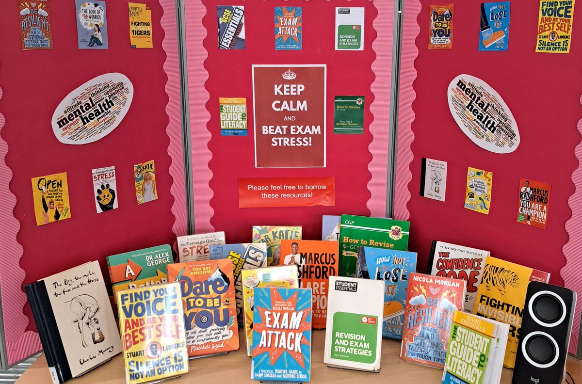 BhgsLibrary's tweet photo. Supporting our students with a toolkit of guides to exam success and beating stress!  Visit us in the Library for relaxing music and peaceful study time on Tuesday and Friday lunchtimes.  Good luck everyone! https://t.co/dt2ikTGn06