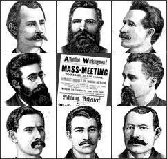 4)À Chicago elle se prolonge, se durcit et lors d’une manifestation le 3 mai, une bombe explose suivie d’une bagarre. 7 policiers sont tués. En répression et pour casser le mouvement ouvrier, 5 syndicalistes sont condamnés à mort… Les martyrs de Chicago